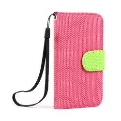 iPhone 4S / 4 Anti-Slip Flip Leather Wallet Case with Stand (Pink-Green)